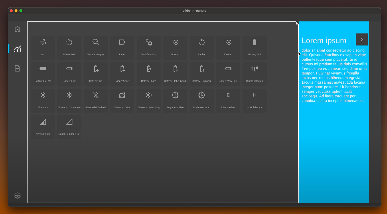 Sample modal and non-modal slide-in panels